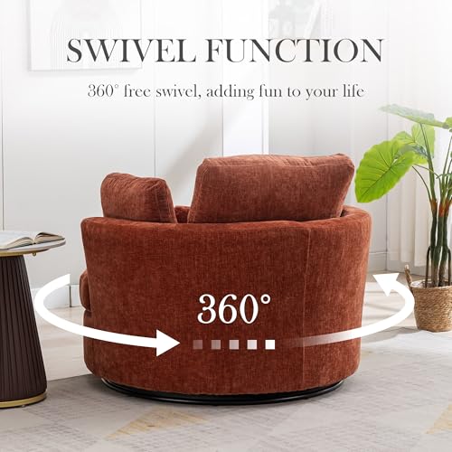 Oversized Swivel Barrel Chair with Ottoman, Chenille, Beige X252712