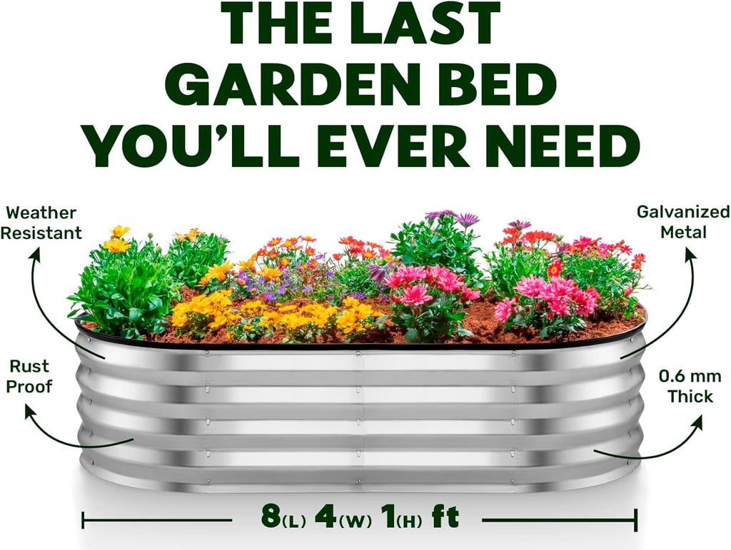 Galvanized Raised Garden Bed 8x4x1 ft for Vegetables, Flowers A8279