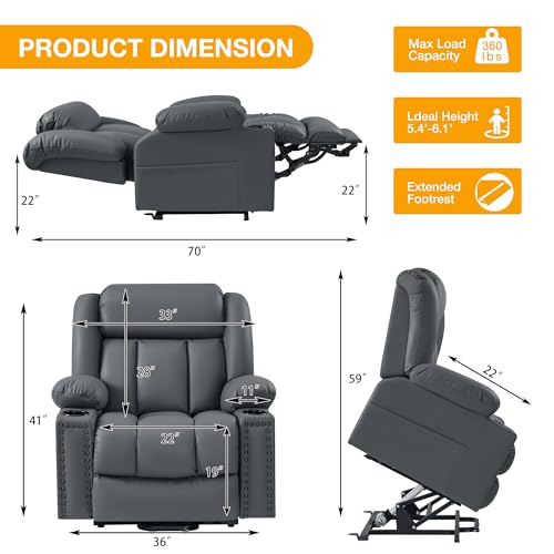 Large Power Lift Recliner Chair for Elderly with Heat and Massage, USB Port, Dark Brown A742
