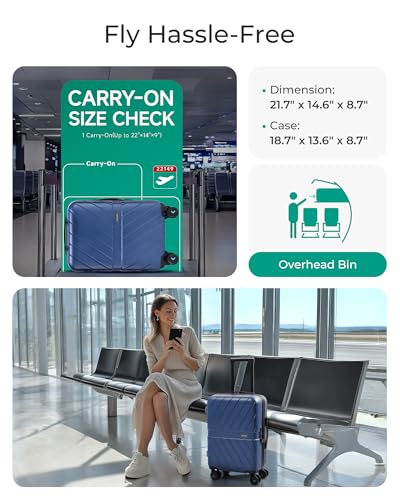 Carry On Luggage 22x14x9 with TSA Lock, Hardside Spinner Suitcase 20 inch Black P3277