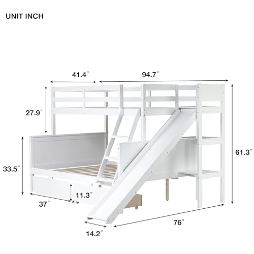 Twin Over Full Bunk Bed with Slide and Storage Stairs C57577