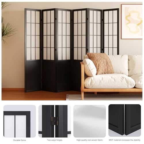 Japanese Shoji Folding Room Divider, 4 Panels, Black T762554