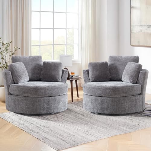 Swivel Barrel Chair with Ottoman for Living Room Bedroom, White W553228