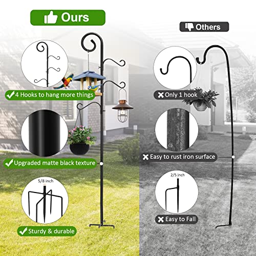 76 Inch Shepherd Hooks for Outdoor, Bird Feeder Poles with 4 Hooks, Garden Hanging Plant Stand N168