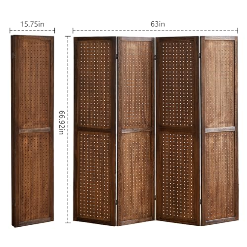 Wooden Pegboard Room Divider, 5.6Ft Folding Privacy Screen P5676