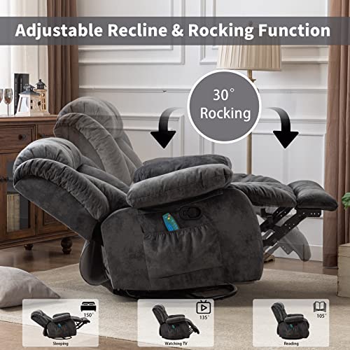 Massage Swivel Rocker Recliner Chair with Heat and Vibration, 360 Degree Swivel Manual Recliners, Grey Y4896