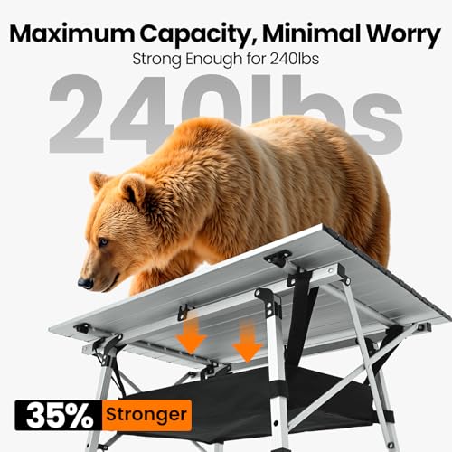 Portable Folding Camping Table with Adjustable Legs, Lightweight Aluminum K894
