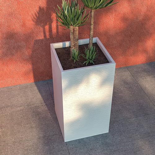 Basalt Fiberstone and MGO Clay Planter, Tall Square Planter Pot for Indoor and Outdoor, Black, 31 Inch U3063