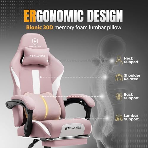 Gaming Chair Ergonomic Office Chair with Foot Rest, Breathable Fabric Computer Chair with Headrest and Lumbar Support V504535
