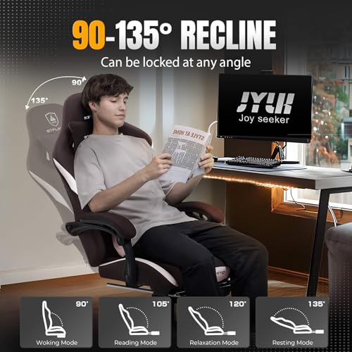 Gaming Chair Ergonomic Office Chair with Foot Rest, Breathable Fabric Computer Chair with Headrest and Lumbar Support V504535