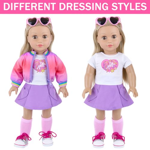 18 Inch Doll Clothes and Makeup Accessories Set with Rainbow Backpack W61542