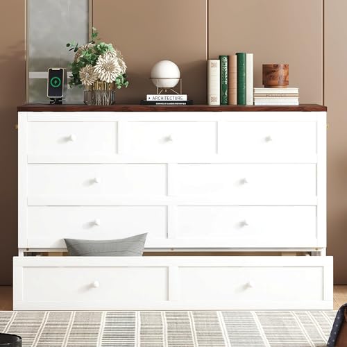 Queen Size Murphy Bed with Charging Station and Storage Drawers D4782