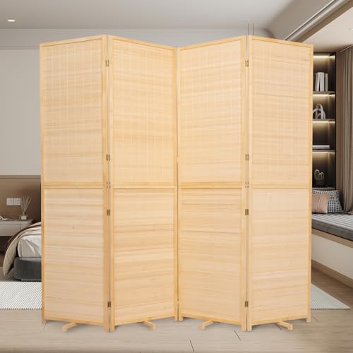 Bamboo Room Divider Folding Privacy Screen, 4 Panel, Beige T32841