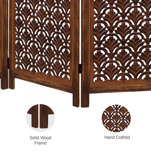 4 Panel Folding Wood Room Divider, Antique Brown, 72 x 80 L396608