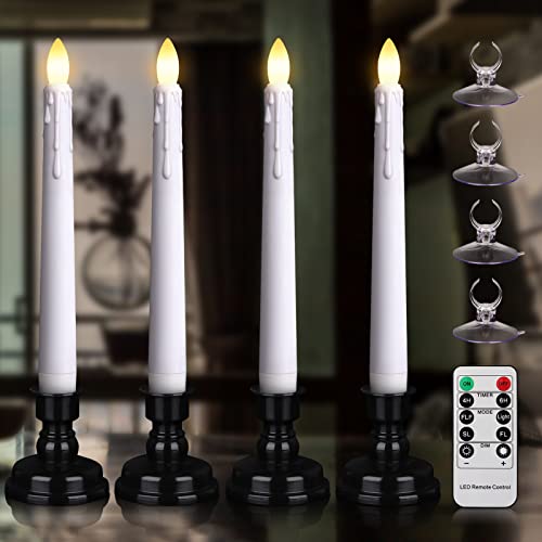 6PCS Flameless Flickering Taper Candles with Remote and Timer, 8 Inch 3D Wick Floating Flickering Flame, Drip Wax Look Battery Operated LED Window Candle Lights, Christmas Home Decor (Ivory)