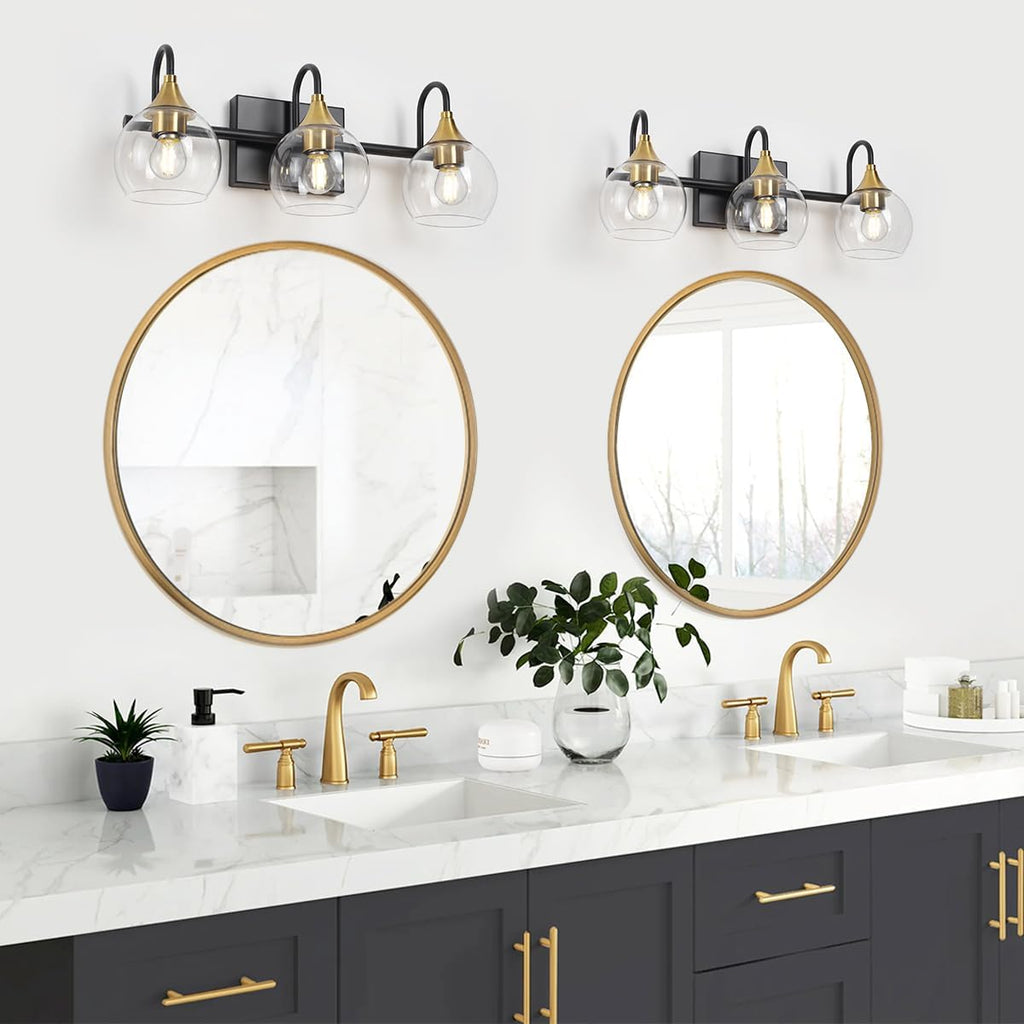 Black Gold Bathroom Vanity Light, 3 Light Wall Sconce for Mirror A7975
