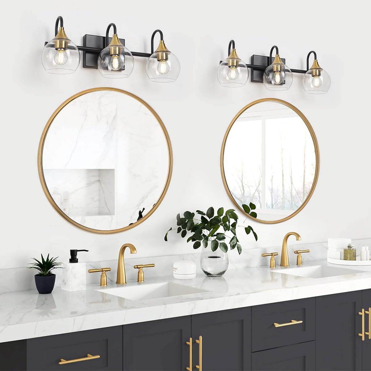 Black Gold Bathroom Vanity Light, 3 Light Wall Sconce for Mirror A7975