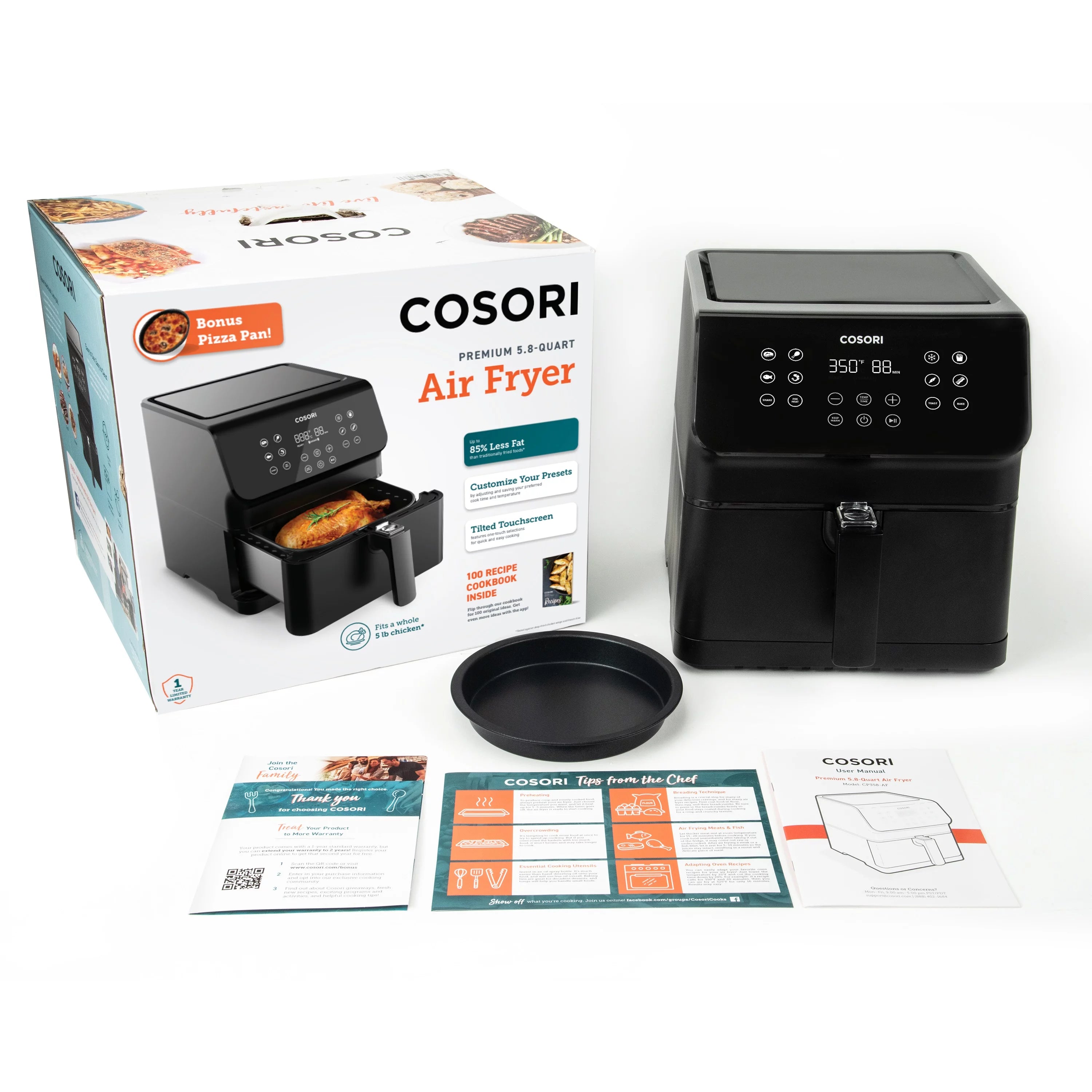 Air Fryer 5.8 QT with 12-in-1 Functions, Preheat & Keep Warm, Black S95065