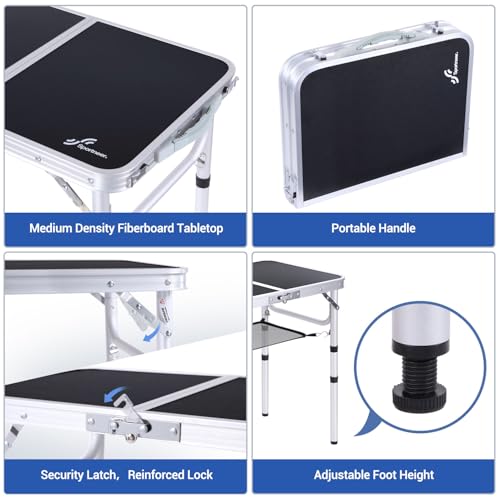 Adjustable Height Folding Camping Table with Mesh Layer Y4319