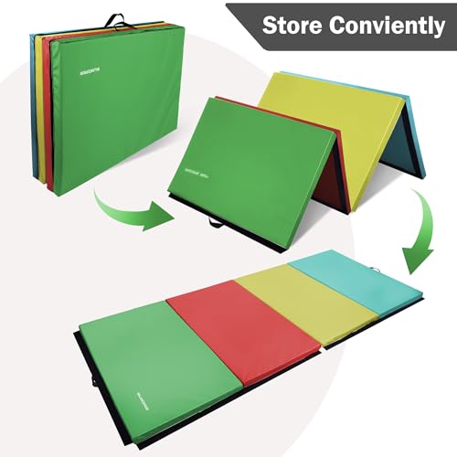 Folding Exercise Gymnastics Mat, 4x8x2 Inch, High-Density Anti-Tear, Portable with Carrying Handles J951