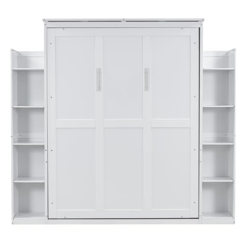 Queen Size Murphy Bed with Cabinet and LED Lights W119811