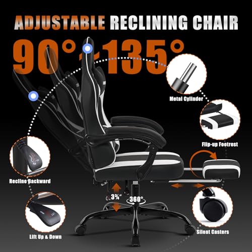 Ergonomic Leather Gaming Chair with Footrest and Lumbar Support Y77301