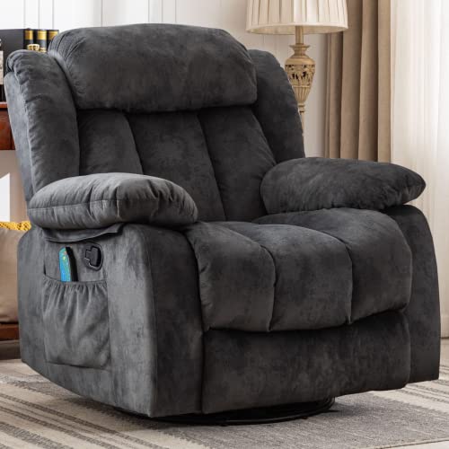 Massage Swivel Rocker Recliner Chair with Heat and Vibration, 360 Degree Swivel Manual Recliners, Grey Y4896