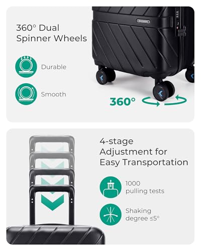 Carry On Luggage 22x14x9 with TSA Lock, Hardside Spinner Suitcase 20 inch Black P3277