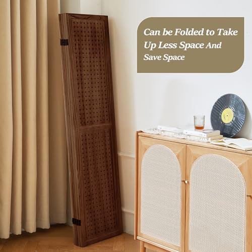 Wooden Pegboard Room Divider, 5.6Ft Folding Privacy Screen P5676