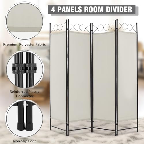4 Panel Room Divider 6FT Steel Frame Folding Privacy Screen S6430