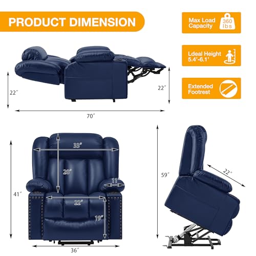 Large Power Lift Recliner Chair for Elderly with Heat and Massage, USB Port, Dark Brown A742