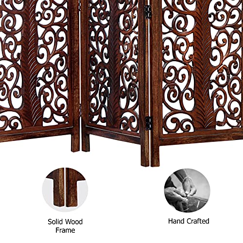 4 Panel Folding Wood Room Divider, Antique Brown, 72 x 80 L396608