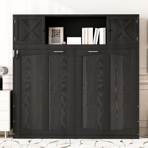 Queen Size Murphy Bed with Cabinet and LED Lights P178570