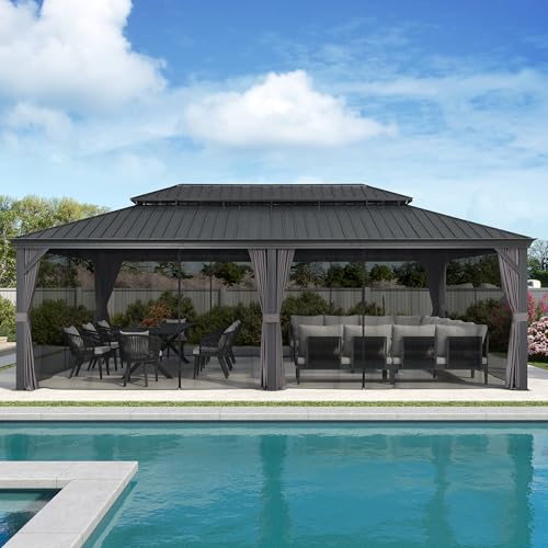 10' x 14' Permanent Hardtop Gazebo with Galvanized Steel Double Roof, Curtains and Netting Included M96664