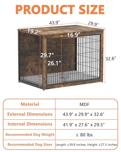 Dog Crate Furniture with Cushion, Heavy-Duty Metal Mesh, Wooden End Table with Double Doors, Indoor Kennel for Small Breed, Grey K856