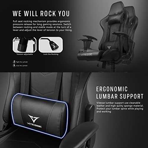 Gaming Chair High Back Ergonomic Racing Desk with Lumbar Support and Headrest, Purple Y569