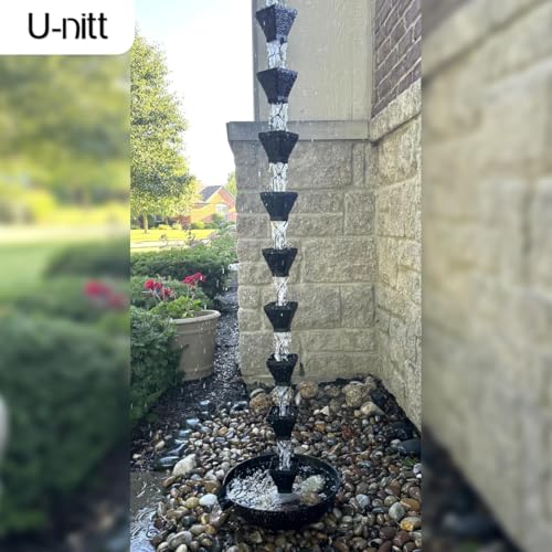 Rain Chain for Gutters, 8.5 FT Metal Black, Powder Coated Square Cups W7390