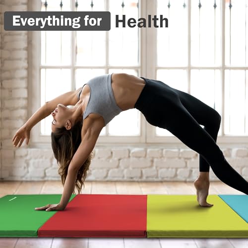 Folding Exercise Gymnastics Mat, 4x8x2 Inch, High-Density Anti-Tear, Portable with Carrying Handles J951