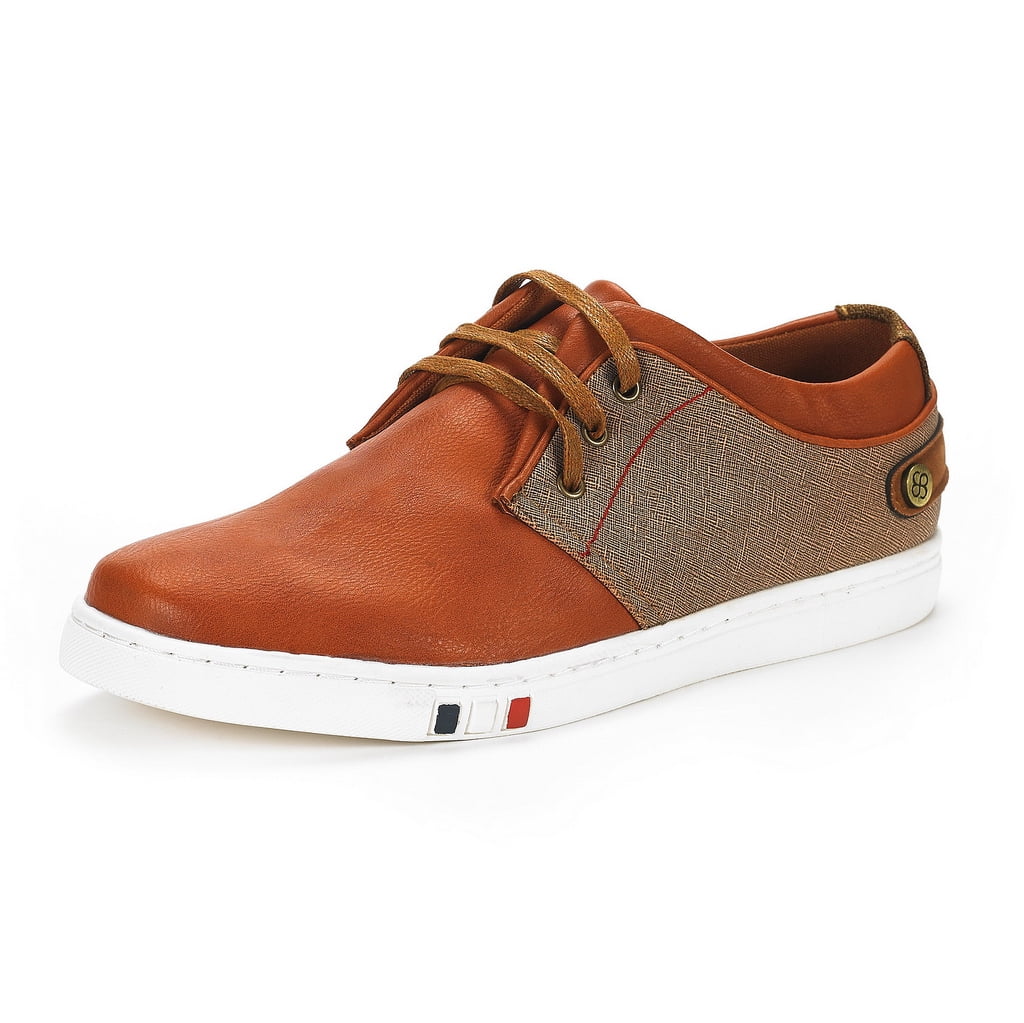 BRUNO MARC Mens Mesh Leather Sneakers Casual Shoes Slip On Lace Up Waking Shoes NY-03 TAN 8.5