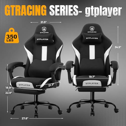 Gaming Chair Ergonomic Office Chair with Foot Rest, Breathable Fabric Computer Chair with Headrest and Lumbar Support V504535