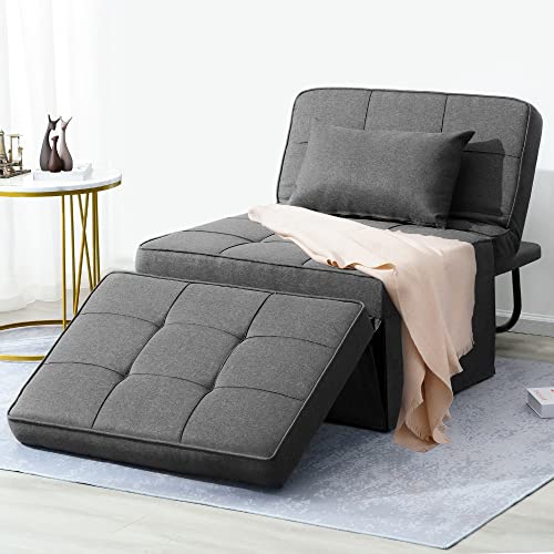 Sofa Bed Folding Ottoman Couch with Adjustable Backrest, Dark Grey C9023