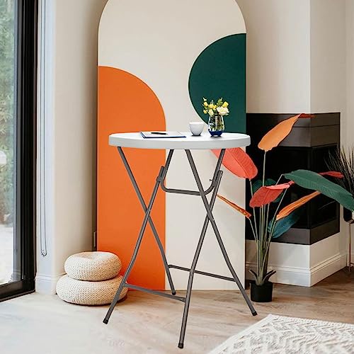 Folding Round Bar Table, HDPE Top with Gray Metal Finish, Black F15045