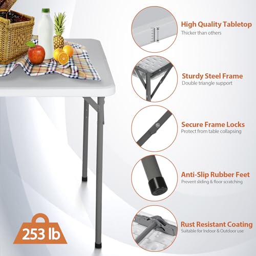 Portable 4 Foot Plastic Folding Table, Indoor Outdoor Heavy Duty, White R80992