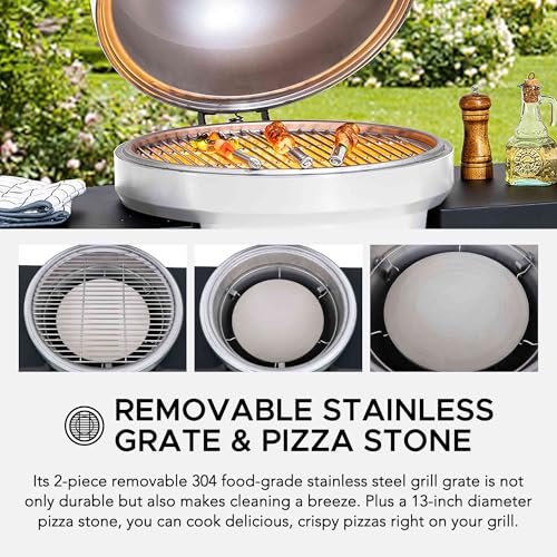Charcoal Kamado Grill with Pizza Stone and Wheels Q84418