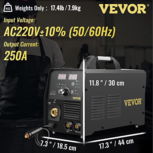 250Amp MIG Welder 3 in 1, 220V Flux Core/Gas/Solid Wire, Digital Multiprocess M104