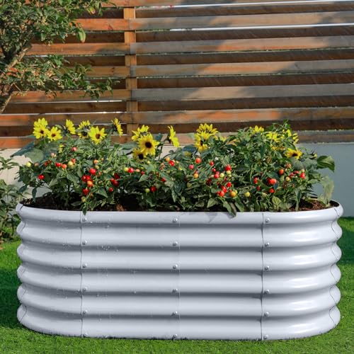 Galvanized Raised Garden Bed Kit, Oval Metal Planter Box for Vegetables E707229