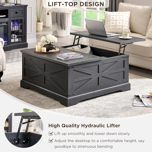 Farmhouse Lift Top Coffee Table with Storage, 36" Wood Square Center Table G51641