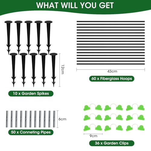 Greenhouse Hoops for Raised Beds 36pcs 4.3FT Garden Hoops for Row Cover DIY Grow Tunnel B441