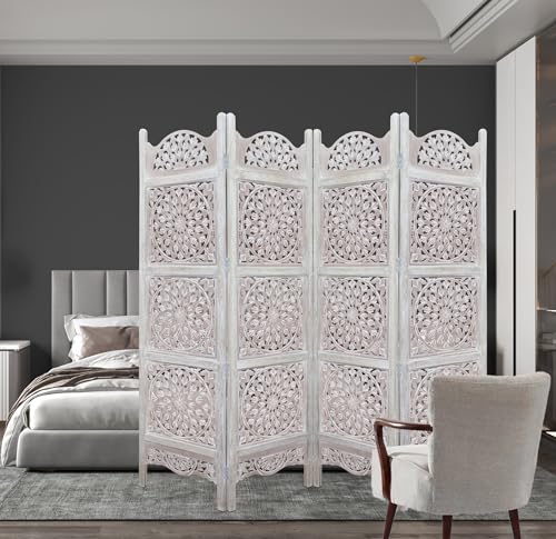 4 Panel Folding Wood Room Divider, Antique Brown, 72 x 80 L396608
