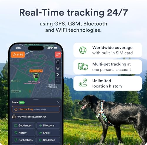Dog GPS Tracker with Real-Time Location, Geo-Fence Alerts, Waterproof, 7-Day Battery O2744